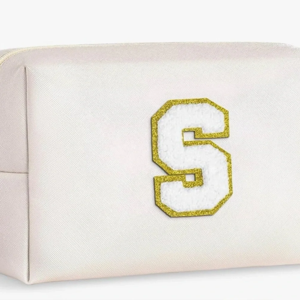 White Cosmetic / Toiletries Pouch with Gold Monogram “S”